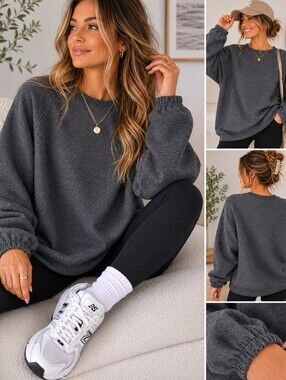 Pacer Gray Oversized Cozy Athleisure Sweatshirt Pullover Petite XL Minimalist